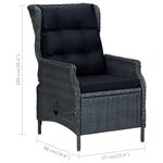 vidaXL Salon de jardin avec coussins 3 Pièces résine tressée gris foncé