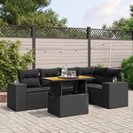 vidaXL Salon de jardin 6 Pièces avec coussins noir résine tressée