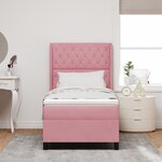 Lit Box Spring vidaXL avec Matelas et LED Rose 90x200 cm Velours