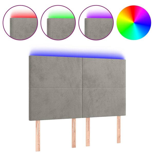 vidaXL Tête de lit à LED Gris clair 144x5x118/128 cm Velours