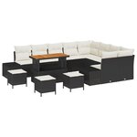 Ensemble de canapé de jardin 13 pièces avec coussins noir poly rattan acacia