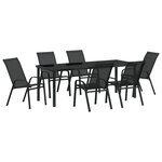 Ensemble de salle à manger de jardin vidaXL 7 pièces en Textilène et acier noir