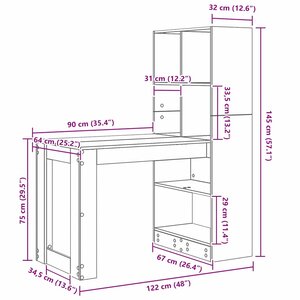 vidaXL Bureau avec étagère Blanc 122 x 67 x 145 cm Bois d'ingénierie