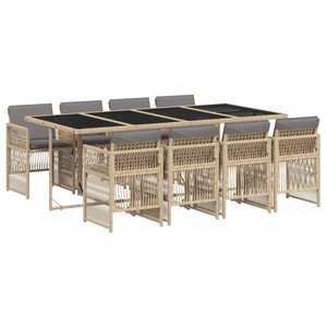 vidaXL Ensemble à manger de jardin et coussins 9 Pièces mélange beige