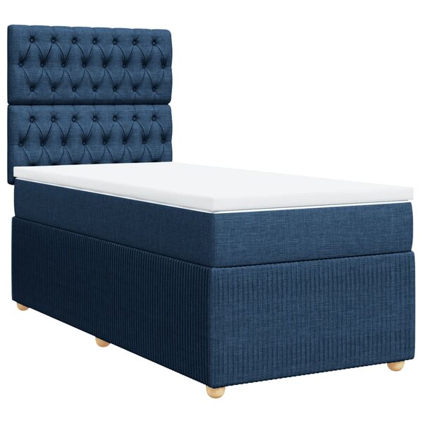 vidaXL Sommier à lattes de lit avec matelas Bleu 90x190 cm Tissu