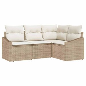 vidaXL Ensemble de canapé de jardin 4 Pièces Beige Poly rotin