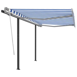 vidaXL Auvent manuel rétractable avec poteaux 3 5x2 5 m Bleu et blanc