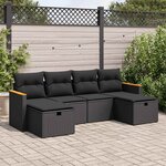 vidaXL Salon de jardin 6 Pièces avec coussins noir résine tressée