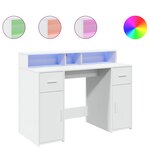 Bureau table poste de travail meuble d'ordinateur informatique étude avec lumières LED 120 x 55 x 91 cm bois d'ingénierie blanc 02_0023404