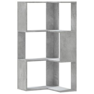 vidaXL Bibliothèque d'angle à 3 niveaux gris béton bois d'ingénierie