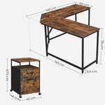 Bureau d’angle et caisson mobile poste de travail 149 x 149 x 75 cm avec placard de rangement 2 tiroirs table en L de style industriel pour télétravail marron 12_0004565