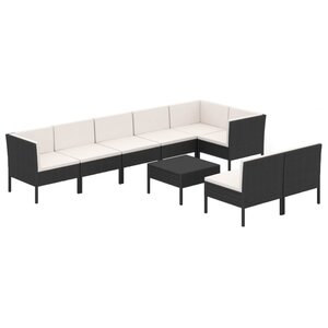 Salon de jardin meuble d'extérieur ensemble de mobilier 9 pièces avec coussins résine tressée noir 02_0018145