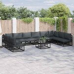 vidaXL Ensemble de canapé de jardin avec coussin 11 Pièces Noir Aluminium
