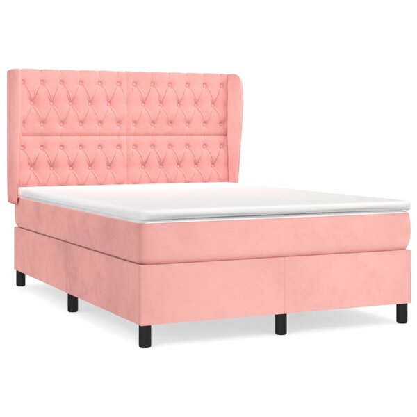vidaXL Sommier à lattes de lit avec matelas Rose 140x190 cm Velours
