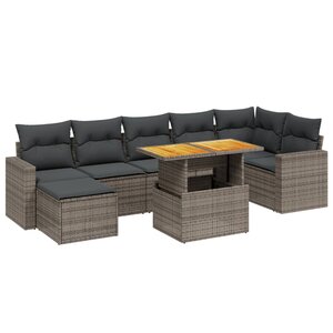vidaXL Salon de jardin 8 Pièces avec coussins gris résine tressée
