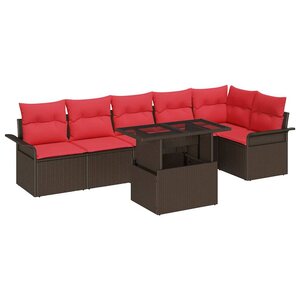 vidaXL Ensemble de canapé de jardin 7 Pièces Marron Poly rotin