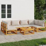 vidaXL Salon de jardin 7 Pièces avec coussins gris clair bois massif