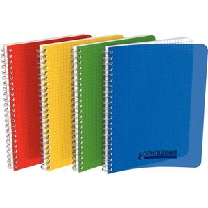 Cahier spirale 100 pages 5x5 90 g avec couverture polypropylène assortie  format 17 x 22 cm CONQUERANT