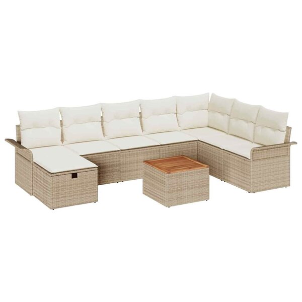 vidaXL Ensemble de canapé de jardin 9 Pièces Beige Poly rotin