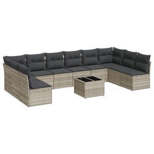 vidaXL Salon de jardin 11 Pièces avec coussins gris clair résine tressée