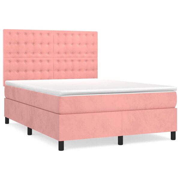 vidaXL Sommier à lattes de lit avec matelas Rose 140x200 cm Velours