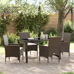 Ensemble de Salle à Manger de Jardin 5 Pièces avec Coussins en Poly Rotin Brun