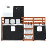 vidaXL Lit superposé avec rideaux blanc/noir 75x190 cm bois pin massif