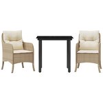 vidaXL Ensemble à manger de jardin et coussins 3 Pièces Beige poly rotin