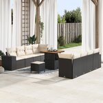 vidaXL Ensemble de Canapés de Jardin 11 Pièces avec Coussins Noir Rattan Poly Acacia