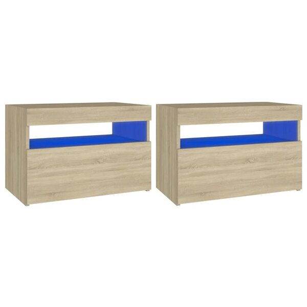 vidaXL Tables de chevet à LED 2 Pièces Chêne sonoma 60x35x40 cm