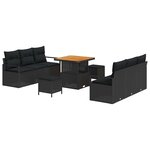 vidaXL Ensemble de canapé de jardin avec coussin 9 Pièces Noir Poly rotin