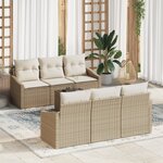 vidaXL Ensemble de canapés de jardin de 7 pièces avec coussins beige en poly rattan