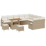 Ensemble de canapés de jardin 12 pièces avec coussins beige rotin poly acacia