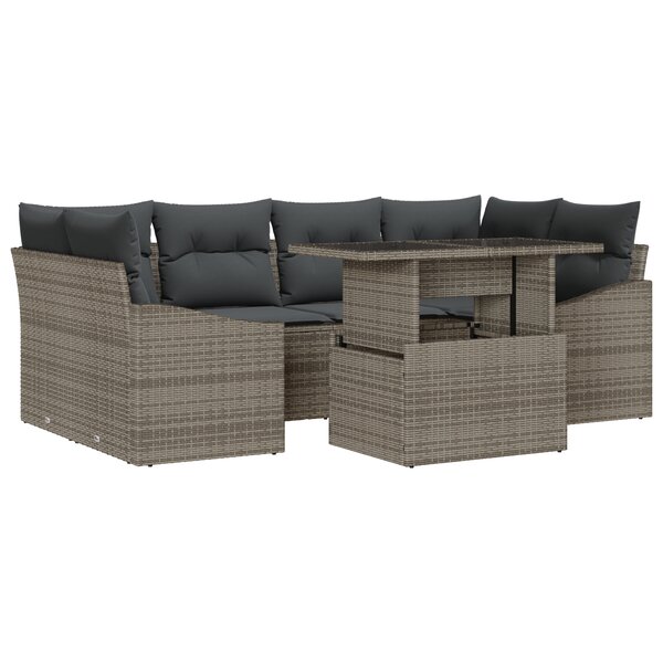 vidaXL Set de Canapé de Jardin 7 Pièces avec Coussins Gris Rattan Poly
