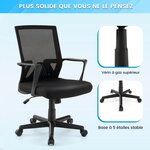 Chaise de bureau ergonomique chaise de travail avec dossier à bascule pivotante en maille avec accoudoirs pour chambre bureau noir 20_0004839