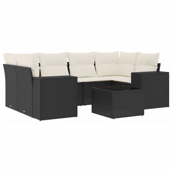 vidaXL Salon de jardin 7 Pièces avec coussins noir résine tressée