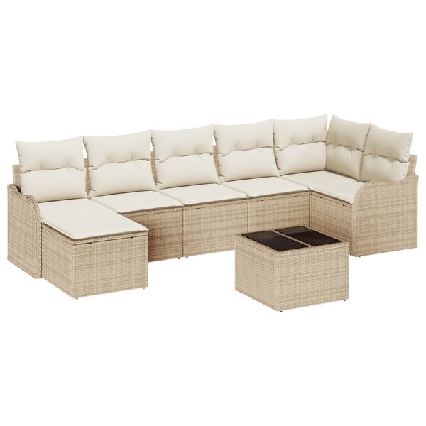 Ensemble Canapé de Jardin de 8 pièces avec Coussins en Rattan Poly Marron