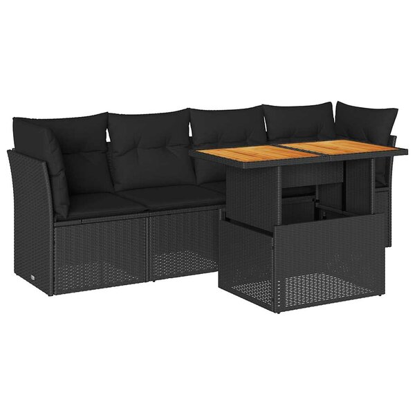 vidaXL Salon de jardin 5 Pièces avec coussins noir résine tressée