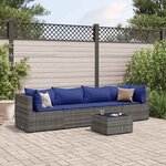 vidaXL Salon de jardin 5 Pièces avec coussins Gris Résine tressée