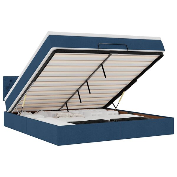 vidaXL Lit ottoman avec matelas et LED bleu 180x200cm tissu