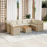 vidaXL Salon de jardin avec coussins 10 Pièces beige résine tressée