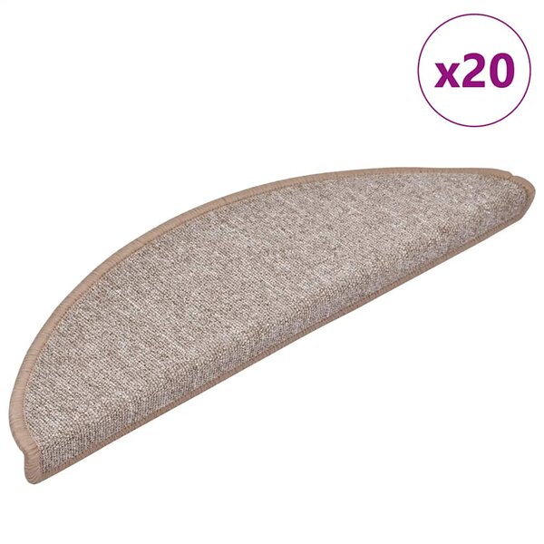vidaXL Tapis d'escalier 20 pièces 56 x 17 x 3 cm Marron clair Demi-rond
