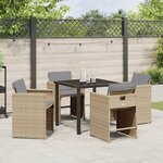 Ensemble de Salle à Manger de Jardin 5 Pièces avec Coussins Beige Poly Rattan