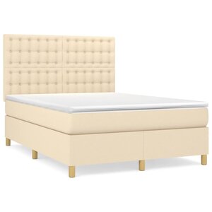 vidaXL Sommier à lattes de lit avec matelas Crème 140x200 cm Tissu