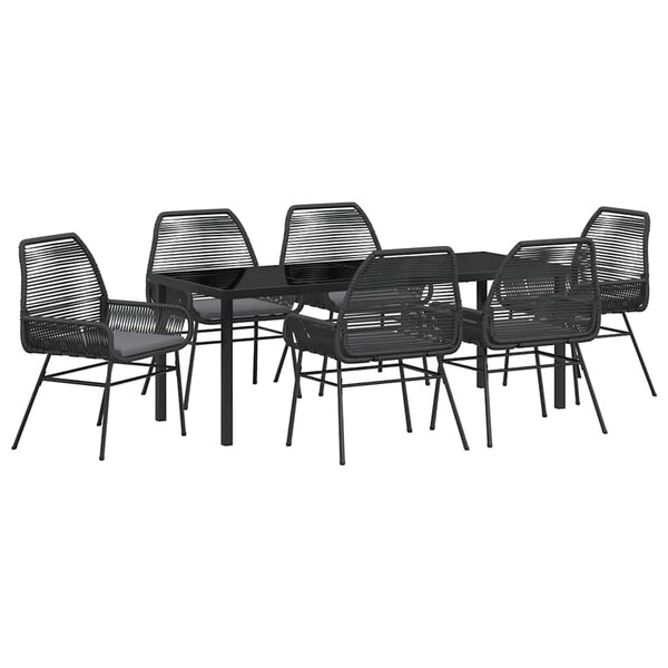 vidaXL Ensemble de salle à manger pour jardin 7 Pièces Noir polyrotin