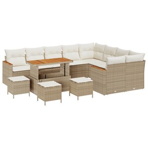 vidaXL Ensemble de Canapé de Jardin 13 Pièces avec Coussins Beige Rattan Acacia