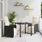 vidaXL Ensemble de salle à manger pour jardin 3 Pièces Noir Poly rotin