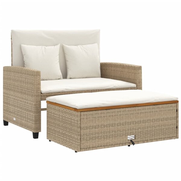 vidaXL Canapé de jardin 2 places coussins beige résine tressée&acacia