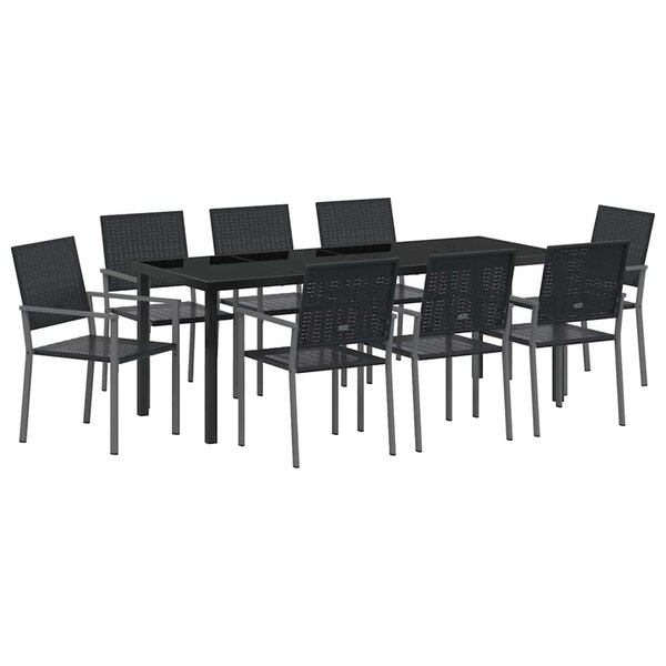 vidaXL Ensemble de salle à manger pour jardin 9 Pièces Noir Poly rotin
