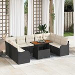 vidaXL Ensemble de canapé de jardin avec coussin 10 Pièces Noir et crème